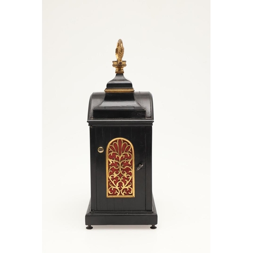 386 - AN EARLY 19TH CENTURY BRASS-BOUND EBONY MANTEL TIMEPIECE BY GRIMALDE & JOHNSON, LONDON. of small pro... 