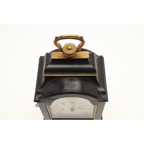 386 - AN EARLY 19TH CENTURY BRASS-BOUND EBONY MANTEL TIMEPIECE BY GRIMALDE & JOHNSON, LONDON. of small pro... 