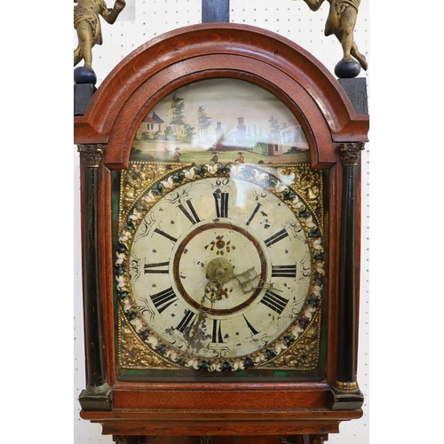 391 - A 19TH CENTURY DUTCH MAHOGANY 30 HOUR WALL CLOCK. the 10 3/4