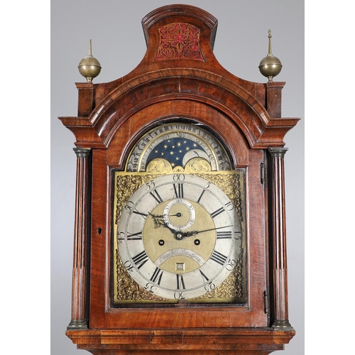 393 - AN 18TH CENTURY WALNUT EIGHT DAY LONGCASE CLOCK. the 12