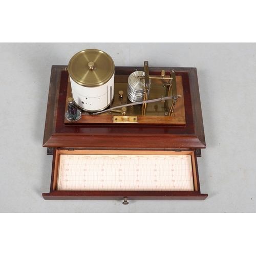 394 - AN ARMY AND NAVY MAHOGANY CASED BAROGRAPH. early 20th century, with ink bottle and spare charts to t... 