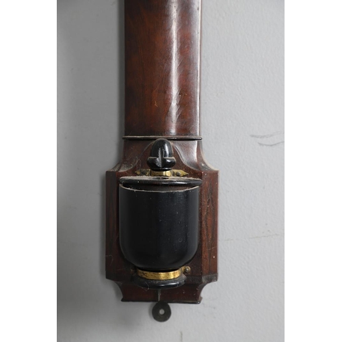 396 - A GEORGE III MAHOGANY BOW FRONTED STICK BAROMETER. the silvered dial inscribed Thomas Jones, Charing... 