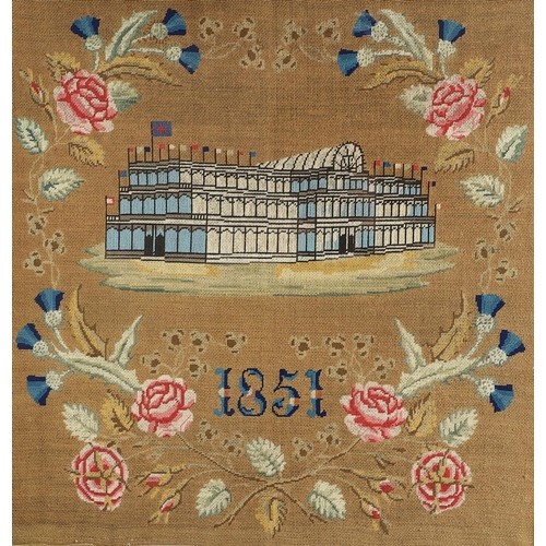 405 - A 19TH CENTURY EMBROIDERED PICTURE - THE CRYSTAL PALACE. when home to the Great Exhibition of 1851, ... 