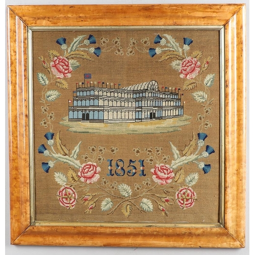 405 - A 19TH CENTURY EMBROIDERED PICTURE - THE CRYSTAL PALACE. when home to the Great Exhibition of 1851, ... 