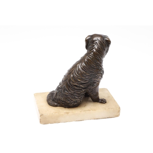 414 - A 19TH CENTURY BRONZE OF A SEATED SPANIEL WITH HINGED JAW. upon a hardstone base, height 16cm, width... 