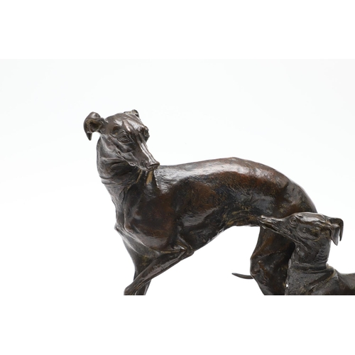 415 - PIERRE-JULES MENE (1810-1879), 'JIJI AND GISELLA'. an animalier bronze group of two whippets playing... 