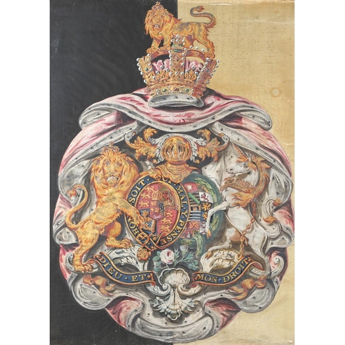 422 - A PAINTED SILK COAT OF ARMS PANEL - 