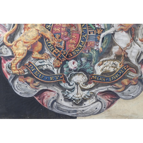 422 - A PAINTED SILK COAT OF ARMS PANEL - 