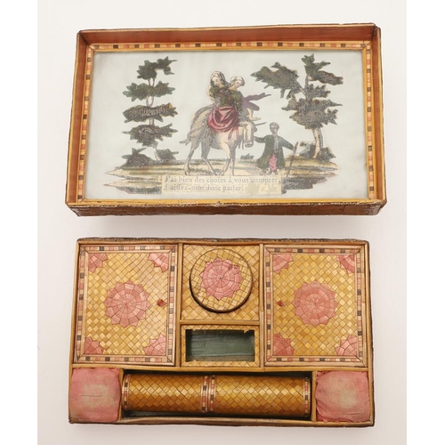 424 - A NAPOLEONIC PRISONER OF WAR STRAW WORK BOX. with all over foliate scroll decoration, the twin domed... 