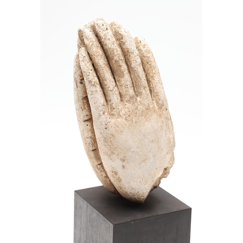 437 - AN ANTIQUE THAI STUCCO SCULPTURE - 'THE DISCIPLE'S HANDS'. modelled with the palms together, purport... 