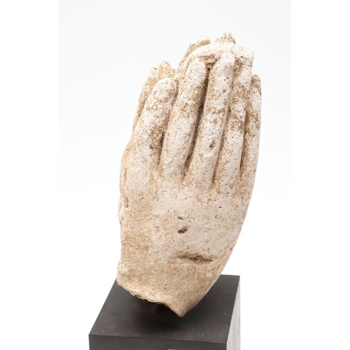 437 - AN ANTIQUE THAI STUCCO SCULPTURE - 'THE DISCIPLE'S HANDS'. modelled with the palms together, purport... 