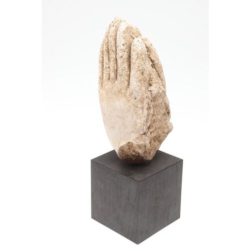 437 - AN ANTIQUE THAI STUCCO SCULPTURE - 'THE DISCIPLE'S HANDS'. modelled with the palms together, purport... 