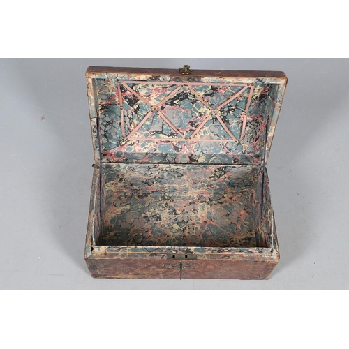 439 - A GEORGE III LEATHER COVERED DOCUMENTS TRAVEL TRUNK. embossed  with gilt crowns and foliate scroll d... 