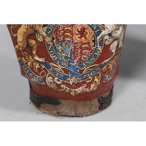 441 - A 19TH CENTURY LEATHER FIRE BUCKET. painted with Royal crest and Latin motto, 37cm high; together wi... 