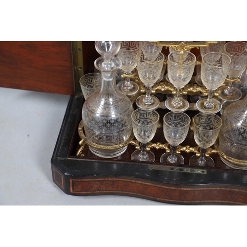 442 - A FRENCH BURR WALNUT AND INLAID TABLE TOP DRINKS CABINET. 19th century, the crossbanded hinged lid, ... 