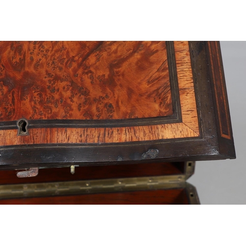 442 - A FRENCH BURR WALNUT AND INLAID TABLE TOP DRINKS CABINET. 19th century, the crossbanded hinged lid, ... 