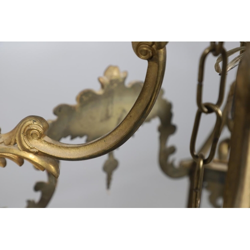 448 - A LARGE FRENCH GILT METAL HALL LANTERN, OF LOUIS XV STYLE, CIRCA 1900. of octagonal form, the glass ... 