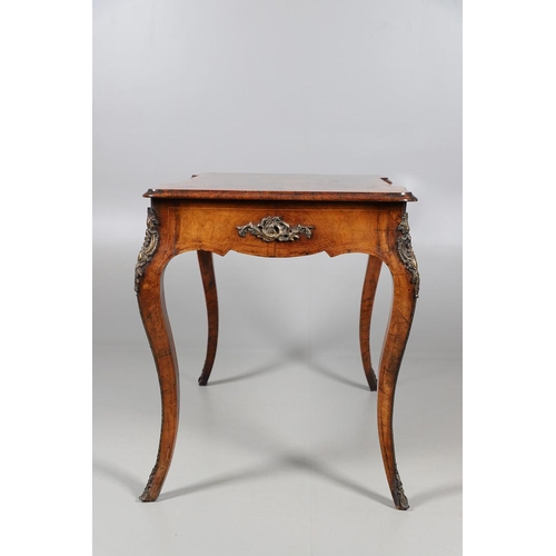 454 - A LOUIS XV STYLE BURR WALNUT AND MARQUETRY BUREAU PLAT. late 19th century, the shaped top with oval ... 