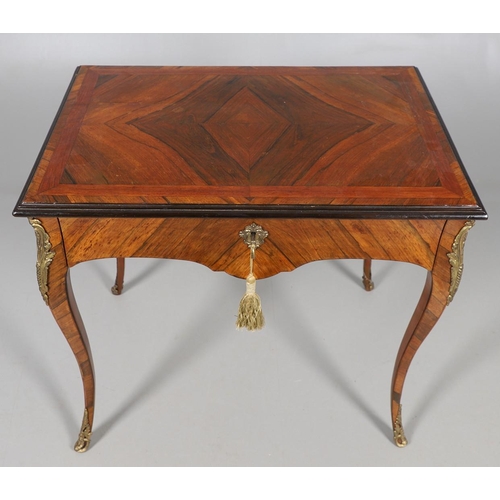 455 - A LOUIS XV STYLE KINGWOOD SIDE TABLE. late 19th century, the quarter veneered and crossbanded top ov... 