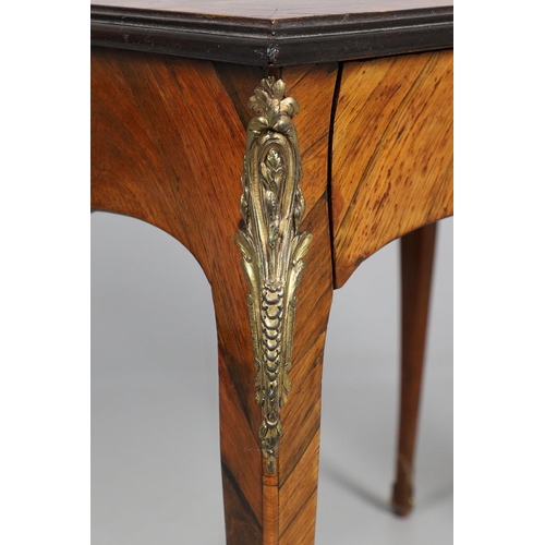 455 - A LOUIS XV STYLE KINGWOOD SIDE TABLE. late 19th century, the quarter veneered and crossbanded top ov... 