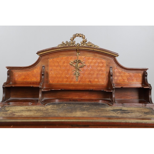 459 - A LOUIS XVI STYLE LADIES PARQUETRY WRITING TABLE. late 19th century, with unusual pull up screen to ... 