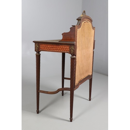 459 - A LOUIS XVI STYLE LADIES PARQUETRY WRITING TABLE. late 19th century, with unusual pull up screen to ... 