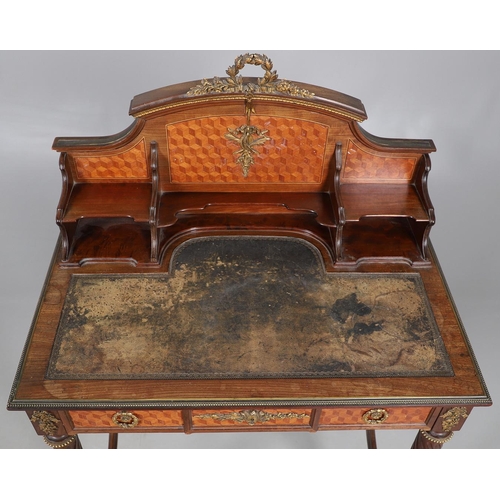 459 - A LOUIS XVI STYLE LADIES PARQUETRY WRITING TABLE. late 19th century, with unusual pull up screen to ... 