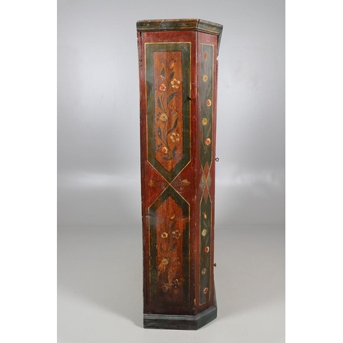 462A - A MID-19TH CENTURY TYROLEAN PROVINCIAL PAINTED PINE ARMOIRE. of canted form with drawer to the base,... 