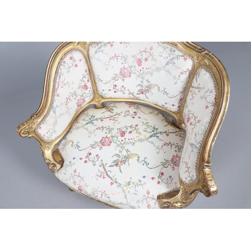 462 - A FRENCH ROCOCO STYLE GILT GESSO TUB CHAIR. of wide proportions, late 19th/early 20th century, the s... 