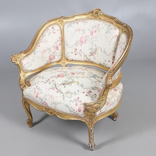 462 - A FRENCH ROCOCO STYLE GILT GESSO TUB CHAIR. of wide proportions, late 19th/early 20th century, the s... 