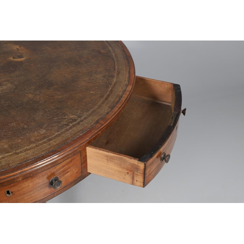 464 - A REGENCY STYLE MAHOGANY DRUM TABLE. late 19th/early 20th century, the leather inset top with gilt t... 