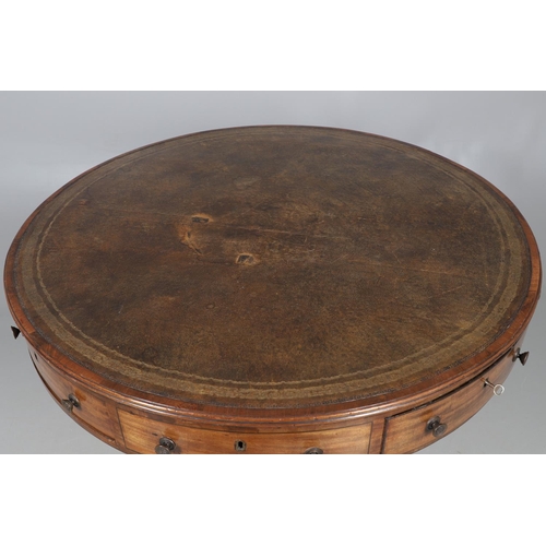 464 - A REGENCY STYLE MAHOGANY DRUM TABLE. late 19th/early 20th century, the leather inset top with gilt t... 