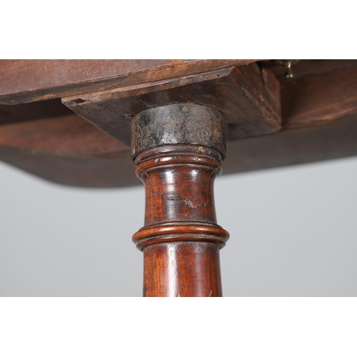 467 - A GEORGE III MAHOGANY TRIPOD TABLE. the rectangular tilt top with reeded edge upon a multiple ring t... 