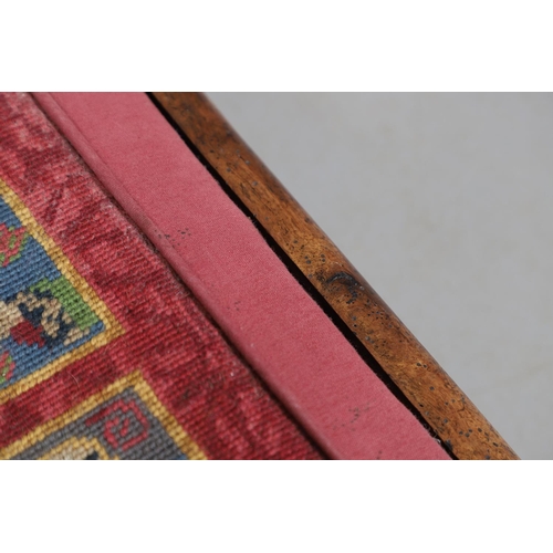 468 - A VICTORIAN OAK AND WOOLWORK FOOTSTOOL. the drop-in woolwork seat with unusual pack of cards design ... 