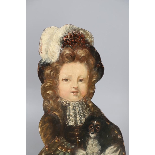 470 - A PAIR OF 19TH CENTURY PAINTED DUMMY BOARDS. depicting a boy with a spaniel and a girl with a basket... 