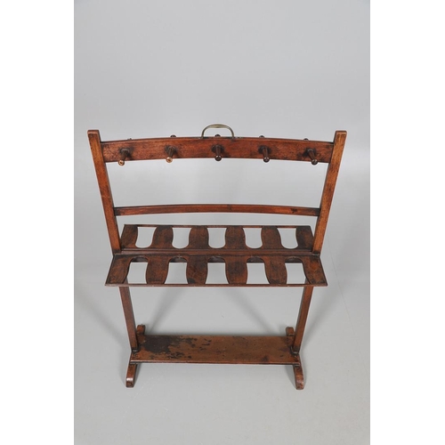 473 - A 19TH CENTURY MAHOGANY BOOT AND WHIP RACK. for five pairs of boots, with brass carrying handle, hei... 