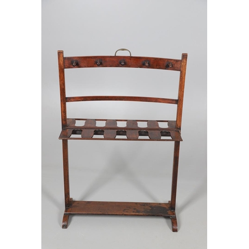 473 - A 19TH CENTURY MAHOGANY BOOT AND WHIP RACK. for five pairs of boots, with brass carrying handle, hei... 