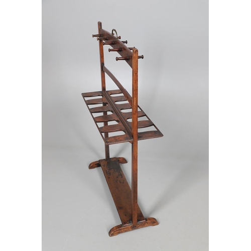 473 - A 19TH CENTURY MAHOGANY BOOT AND WHIP RACK. for five pairs of boots, with brass carrying handle, hei... 