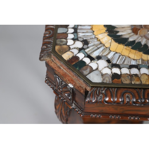 474 - A LATE REGENCY ROSEWOOD AND SPECIMEN HARDSTONE TABLE. the octagonal top inset with various polished ... 