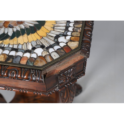 474 - A LATE REGENCY ROSEWOOD AND SPECIMEN HARDSTONE TABLE. the octagonal top inset with various polished ... 