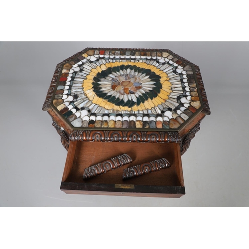 474 - A LATE REGENCY ROSEWOOD AND SPECIMEN HARDSTONE TABLE. the octagonal top inset with various polished ... 