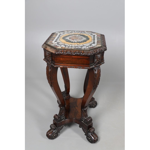 474 - A LATE REGENCY ROSEWOOD AND SPECIMEN HARDSTONE TABLE. the octagonal top inset with various polished ... 