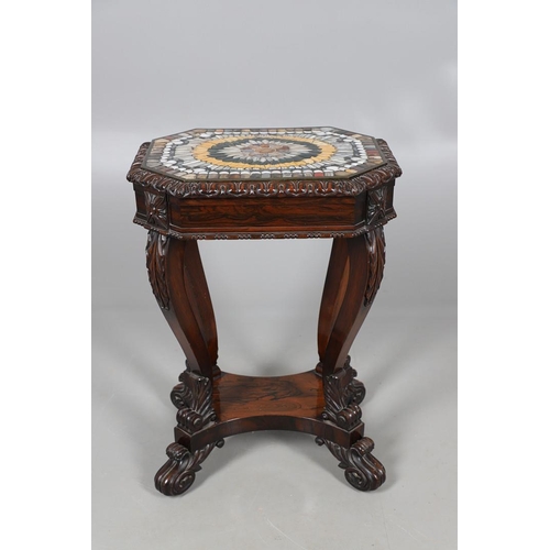 474 - A LATE REGENCY ROSEWOOD AND SPECIMEN HARDSTONE TABLE. the octagonal top inset with various polished ... 