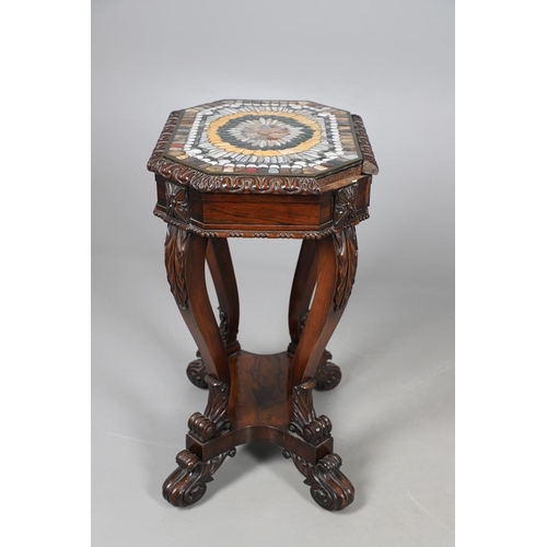 474 - A LATE REGENCY ROSEWOOD AND SPECIMEN HARDSTONE TABLE. the octagonal top inset with various polished ... 