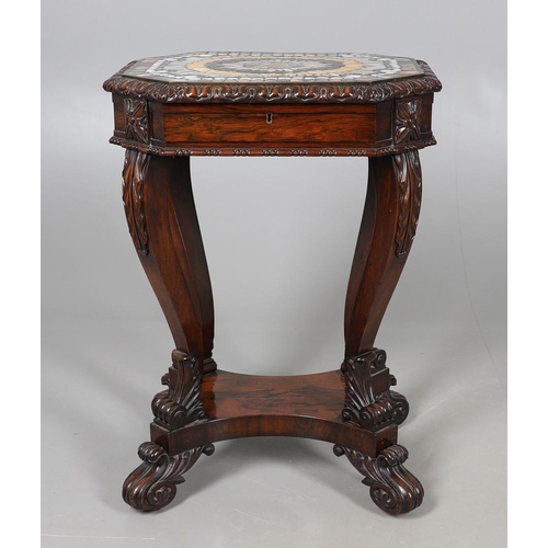 474 - A LATE REGENCY ROSEWOOD AND SPECIMEN HARDSTONE TABLE. the octagonal top inset with various polished ... 