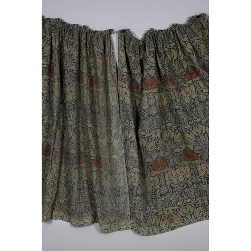 475 - WILLIAM MORRIS (1834-1896), A PAIR OF WOOL AND LINEN CURTAINS. triple woven in the tulip and rose pa... 