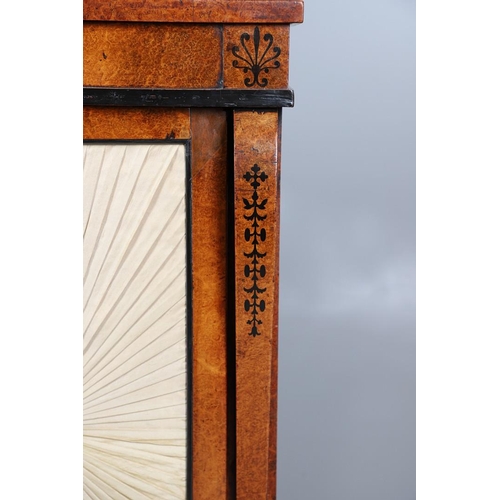 478 - A REGENCY EBONY INLAID AMBOYNA CHIFFONIER. with scrolled mounts and Neo-Classical foliate inlay, the... 