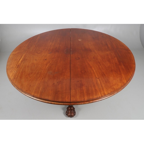 479 - A SUBSTANTIAL MID-19TH CENTURY MAHOGANY BREAKFAST TABLE. the circular top upon a heavily carved trif... 