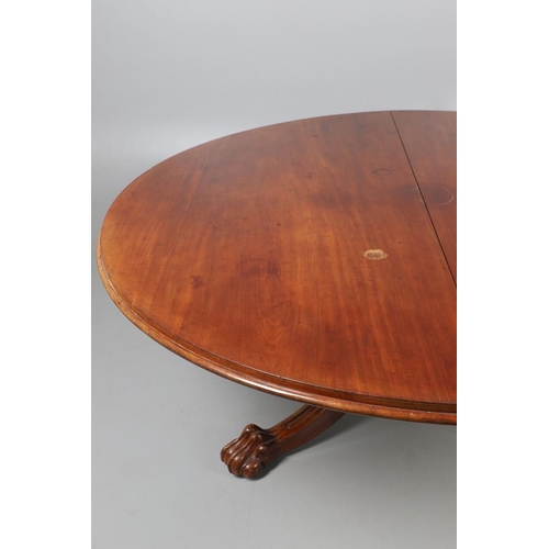 479 - A SUBSTANTIAL MID-19TH CENTURY MAHOGANY BREAKFAST TABLE. the circular top upon a heavily carved trif... 