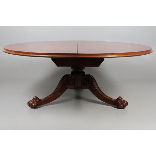 479 - A SUBSTANTIAL MID-19TH CENTURY MAHOGANY BREAKFAST TABLE. the circular top upon a heavily carved trif... 